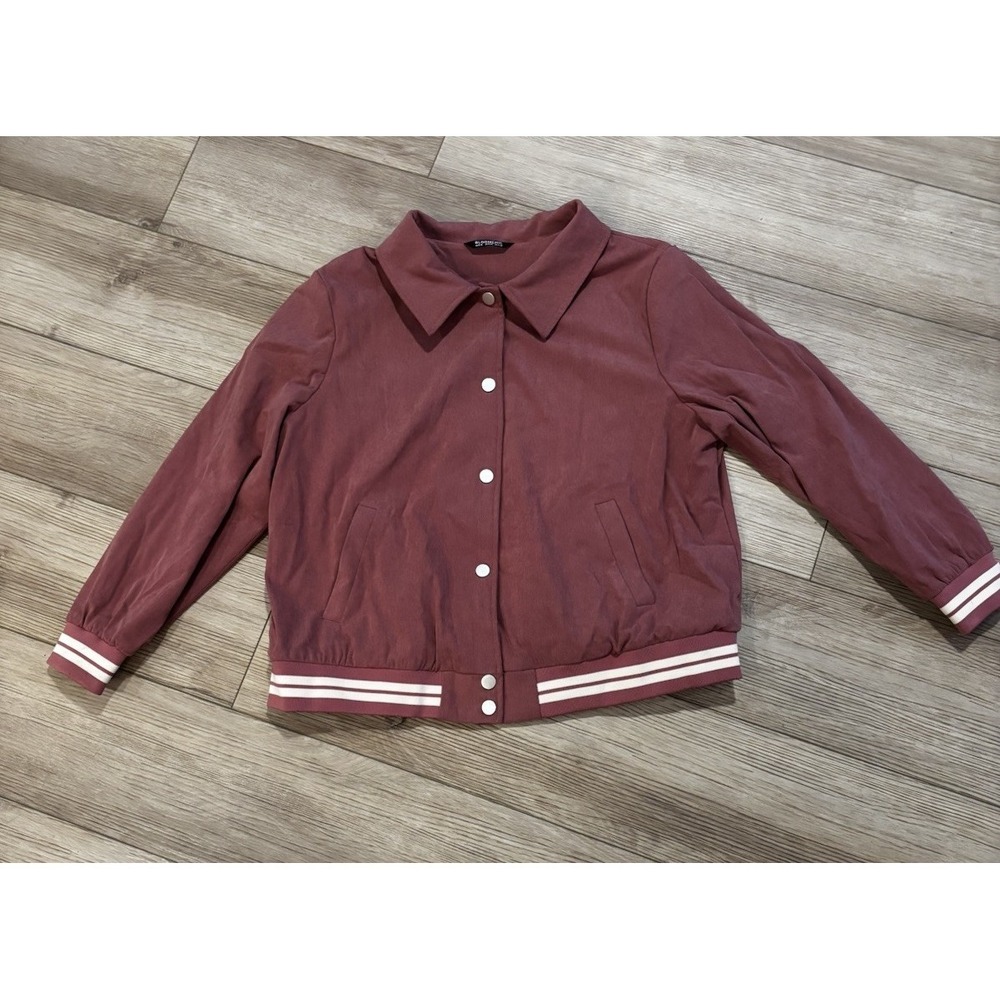 Bomber Jacket Woman's Size‎ 14/16 Bloomchic Mauve Varsity Preppy Ribbed Trim